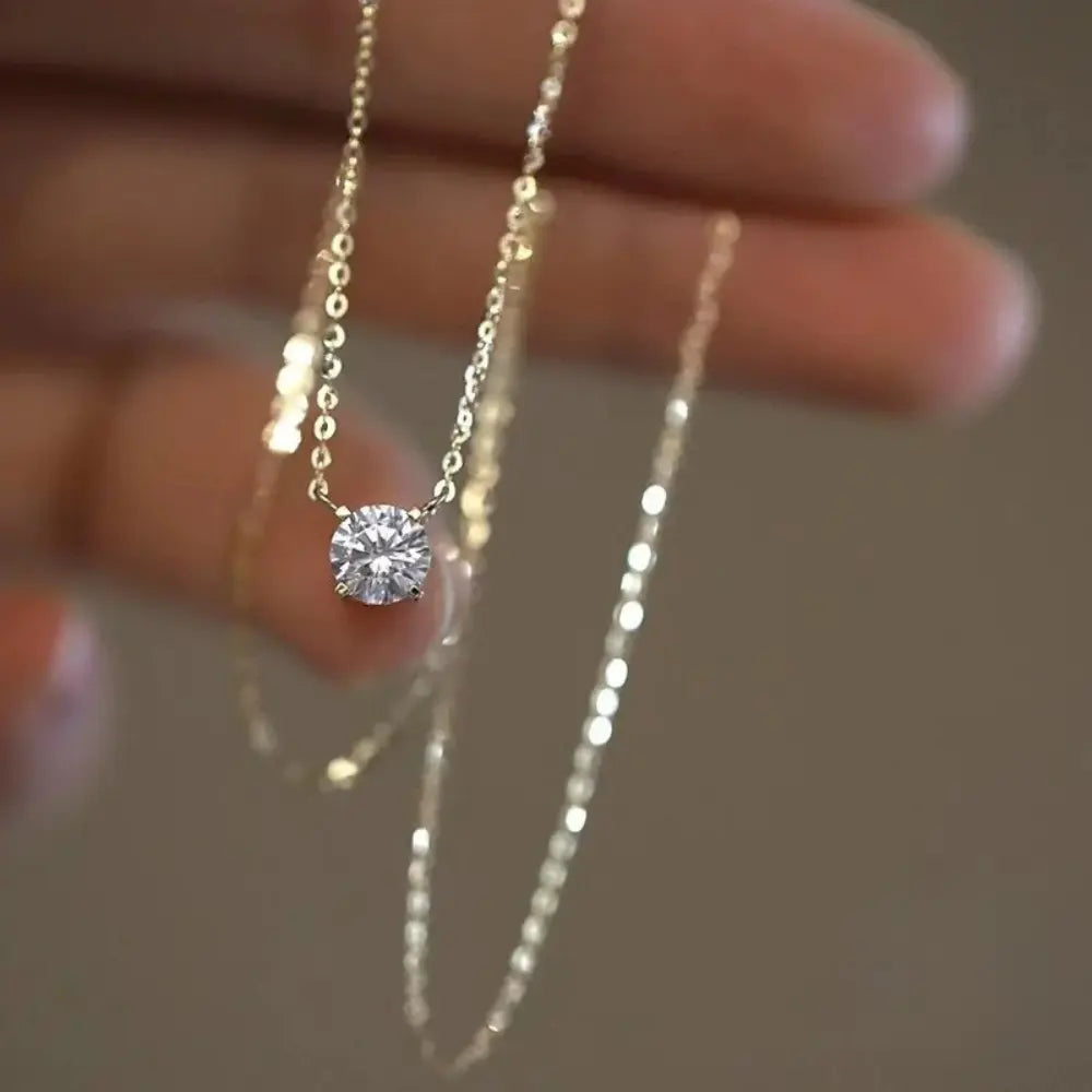 925 Sterling Zilver Zes Klauwen 18K Gouden Hanger Diamanten Collier VIQA© NEDERLAND