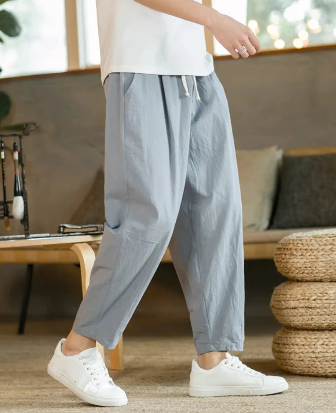 Heren Katoenen Linnen Korte Broek, Ademend Losse Pasvorm, Zomer Koord Casual Broek | VIQA VIQA© NEDERLANDBlauw-2XL