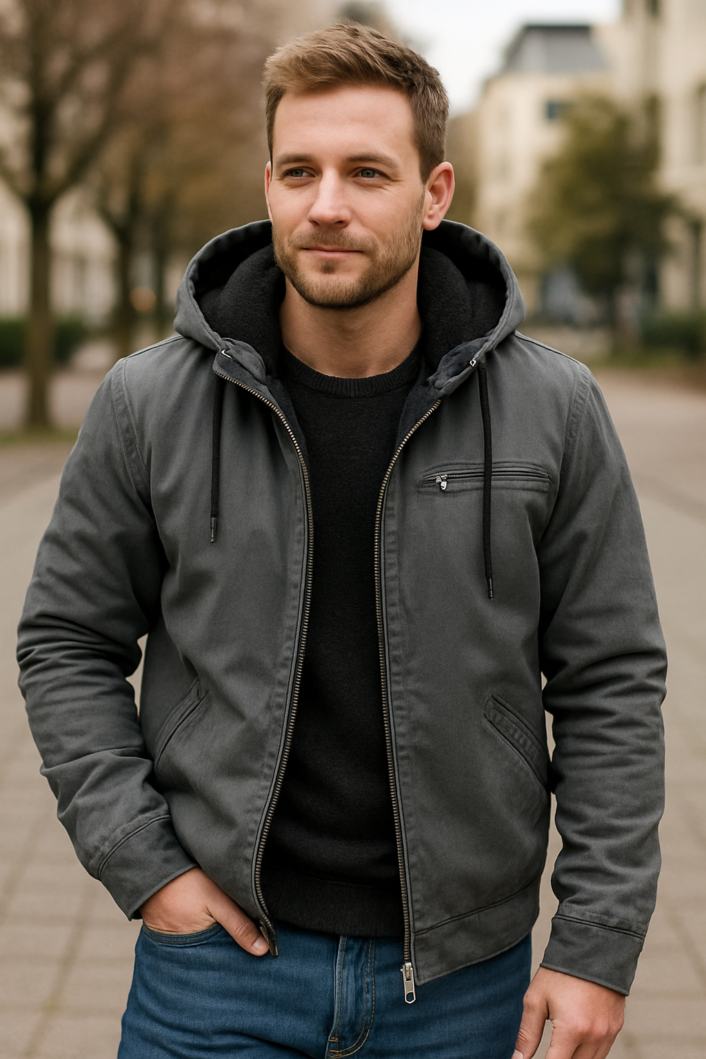 Heren Casual Hooded Jacket, Fleece gevoerde rits jas met zakken, Winter Outdoor Warm Bovenkleding | VIQA VIQA© NEDERLAND