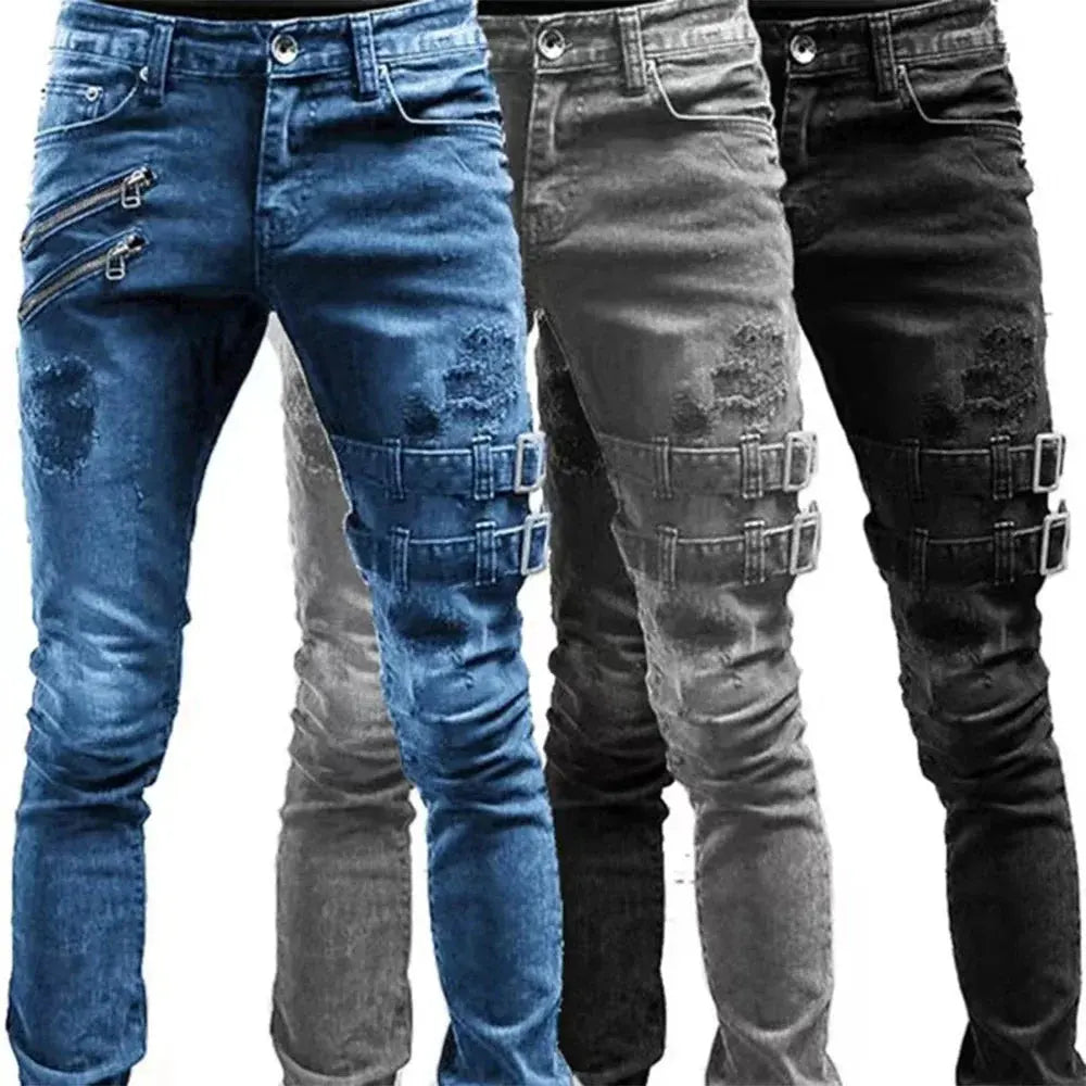 Heren Streetwear Skinny Jeans Met Gespen VIQA© NEDERLAND