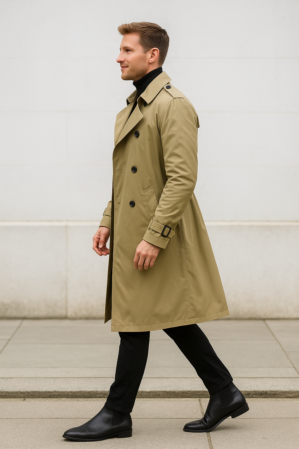 Heren Lange Trenchcoat, Klassieke Effen Kleur Windjack, Herfst Winter Streetwear | VIQA VIQA© NEDERLAND