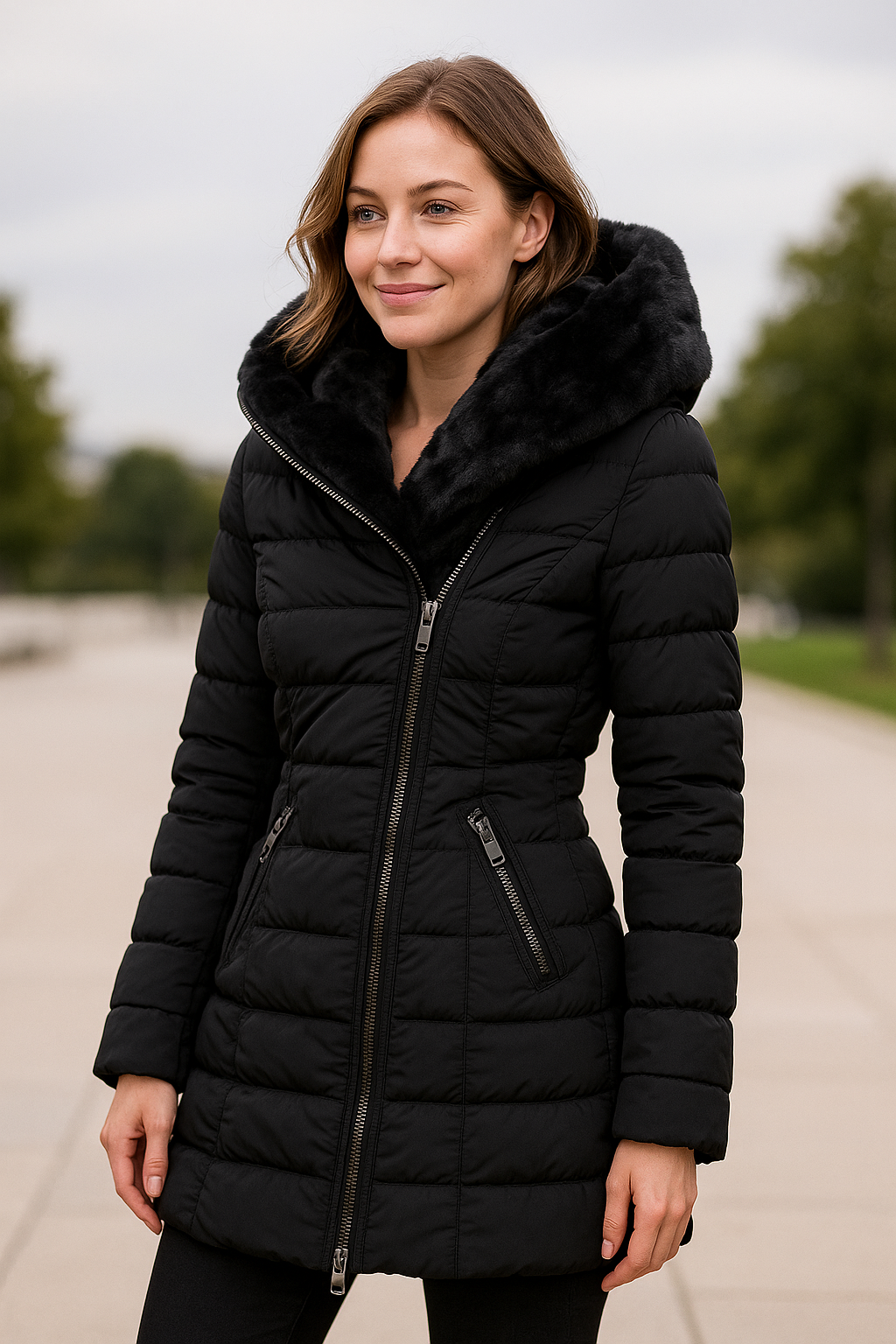 Dameswinterjas met capuchon, dikke lange gewatteerde jas, warme slanke casual herfstbovenkleding | VIQA VIQA© NEDERLAND