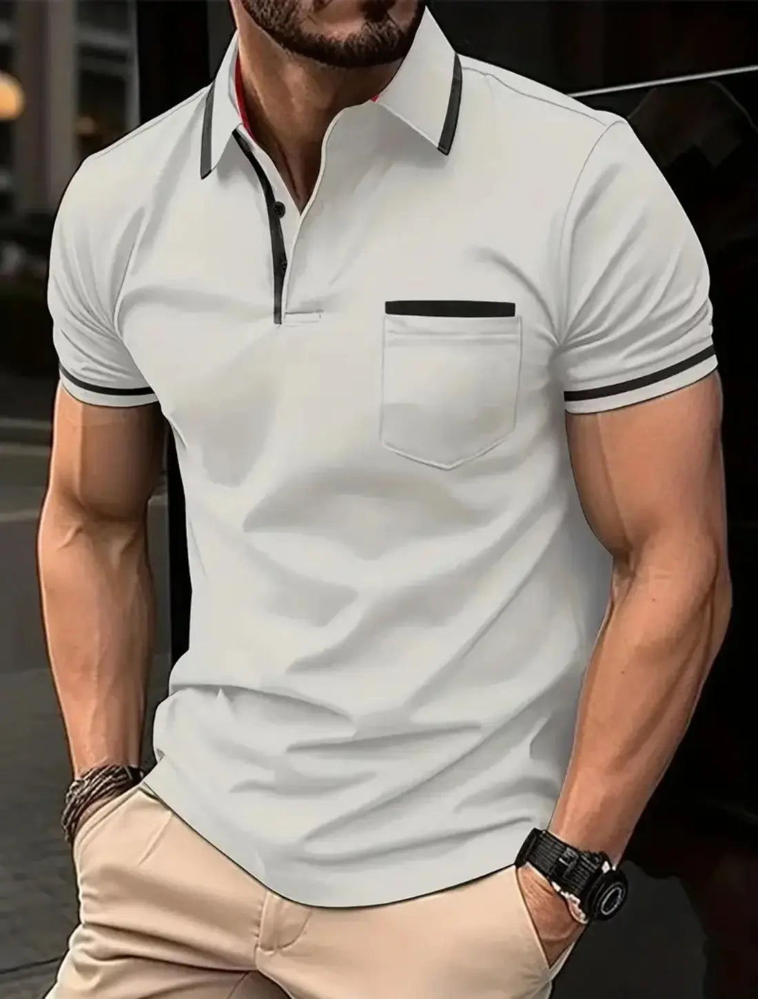 Heren Elegant Polo Shirt Met Zakken En Korte Mouwen VIQA© NEDERLANDGrijs-2XL