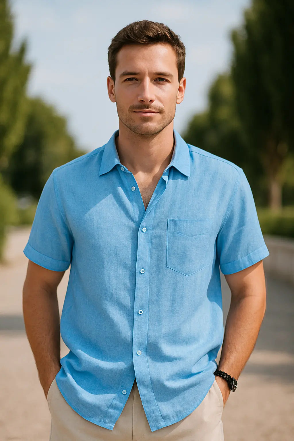 Heren Shirt Met Korte Mouwen, Zomerse Casual Strandkleding, Effen Kleur Gedraaide Kraag | VIQA VIQA© NEDERLAND