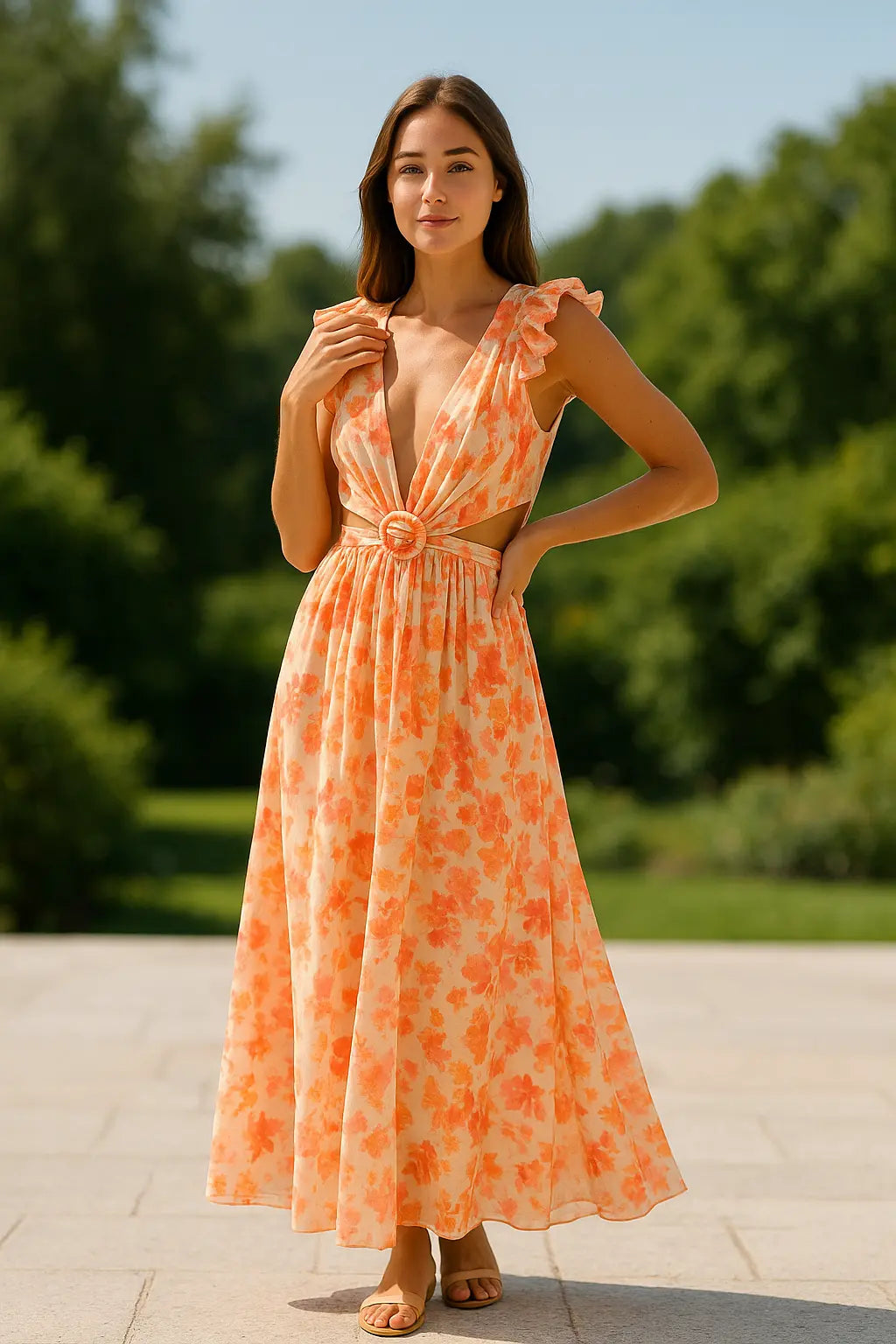 Dames Sexy Bloemige Maxi Jurk, Zomer V-Hals Rugloze Geruffelde Slanke Pasvorm Vakantie Jurk | VIQA VIQA© NEDERLAND