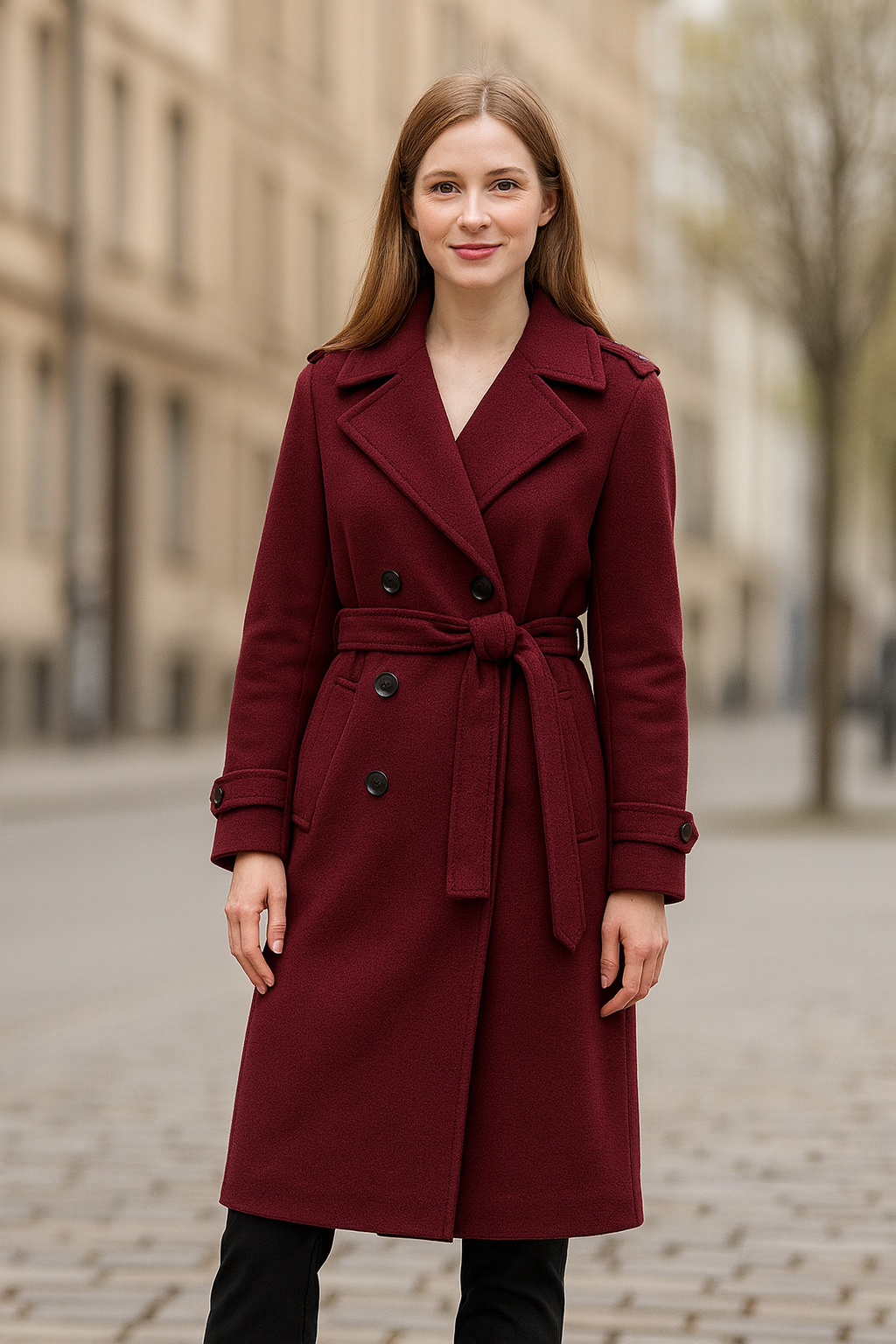 Elegante Bordeauxrode Trenchcoat voor Dames, Dubbel Geknoopt Windjack Met Riem Herfst Outerwear | VIQA VIQA© NEDERLAND