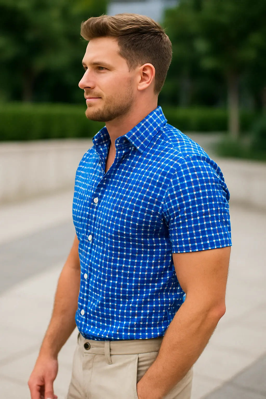 Heren Zomer Geruit Shirt, Korte Mouwen Casual Knop Omhoog, Lichtgewicht Mode Top | VIQA VIQA© NEDERLAND