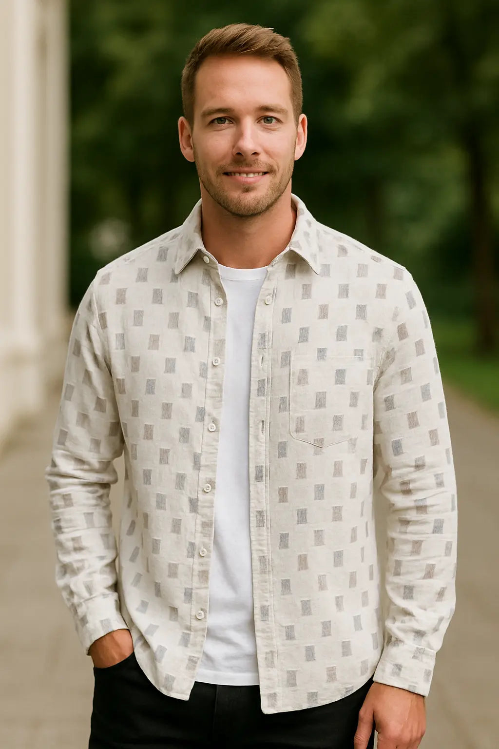 Heren Shirtjas Met Print, Omgeslagen Kraag, Lange Mouwen, Losse Pasvorm, Streetwear Jas | VIQA VIQA© NEDERLAND