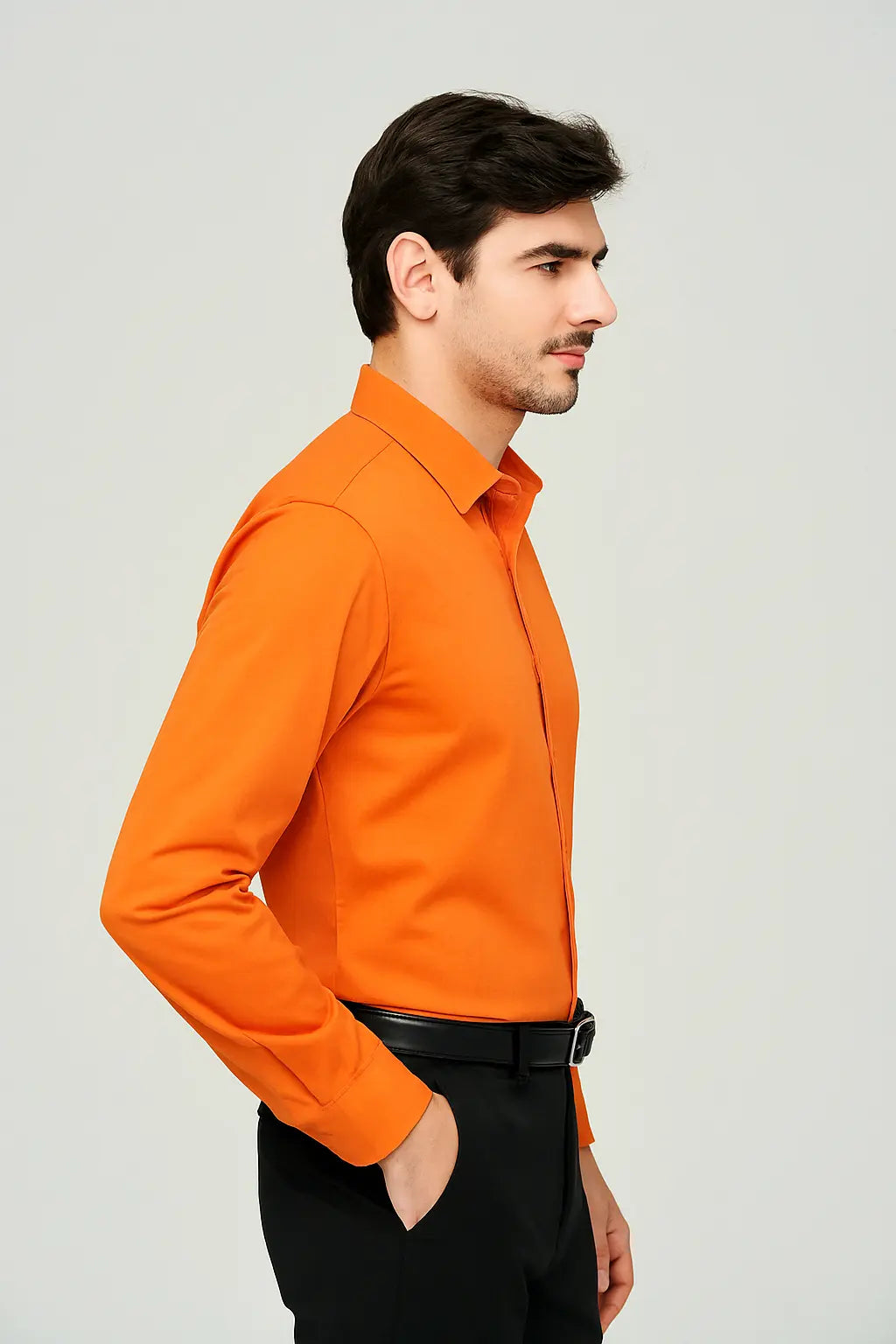 Elbert Heren Oranje Stretch Shirt Met Lange Mouwen VIQA© NEDERLAND