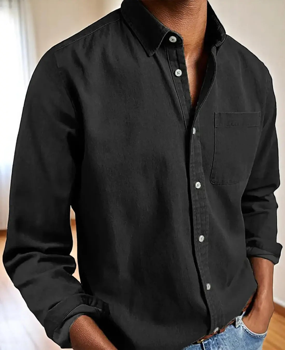 Heren Casual Linen Comfort Zomershirt Met Lange Mouwen VIQA© NEDERLANDZwart-2XL