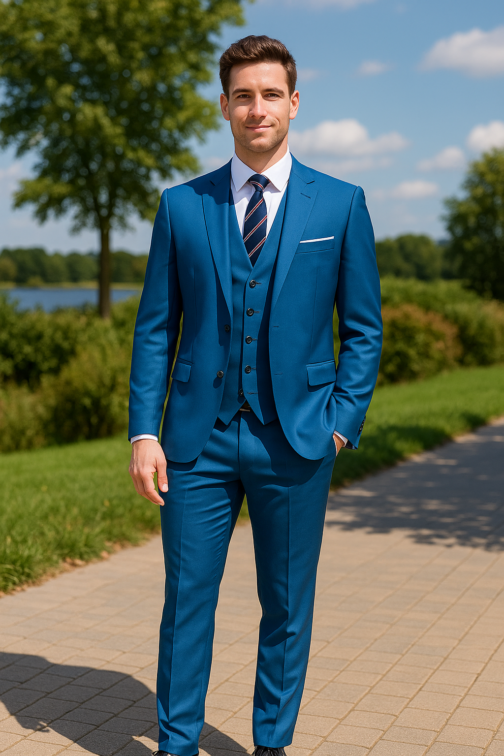 3-Delig Trouwpak Voor Heren, Slim Pasvorm Bruidegom Smoking Met Jasje, Broek En Vest, Op Maat Gemaakt Formeel Pak | VIQA VIQA© NEDERLAND