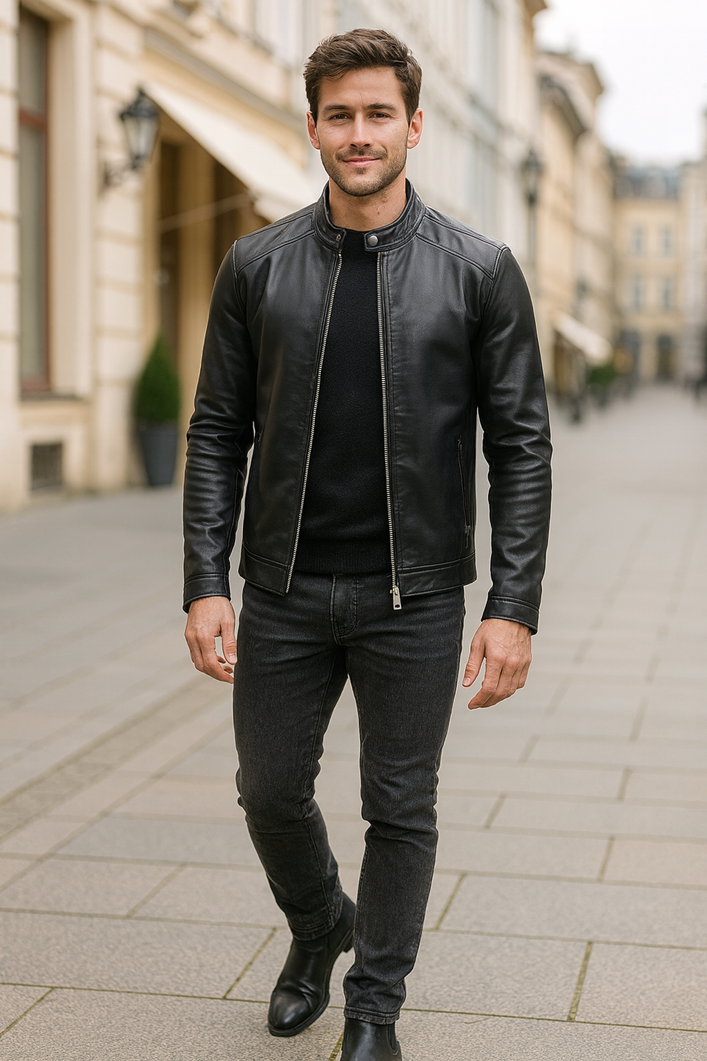 Slim Pasvorm Leren Jas Voor Heren, Motorjas Met Opstaande Kraag, Herfst En Winter Casual Mode | VIQA VIQA© NEDERLAND