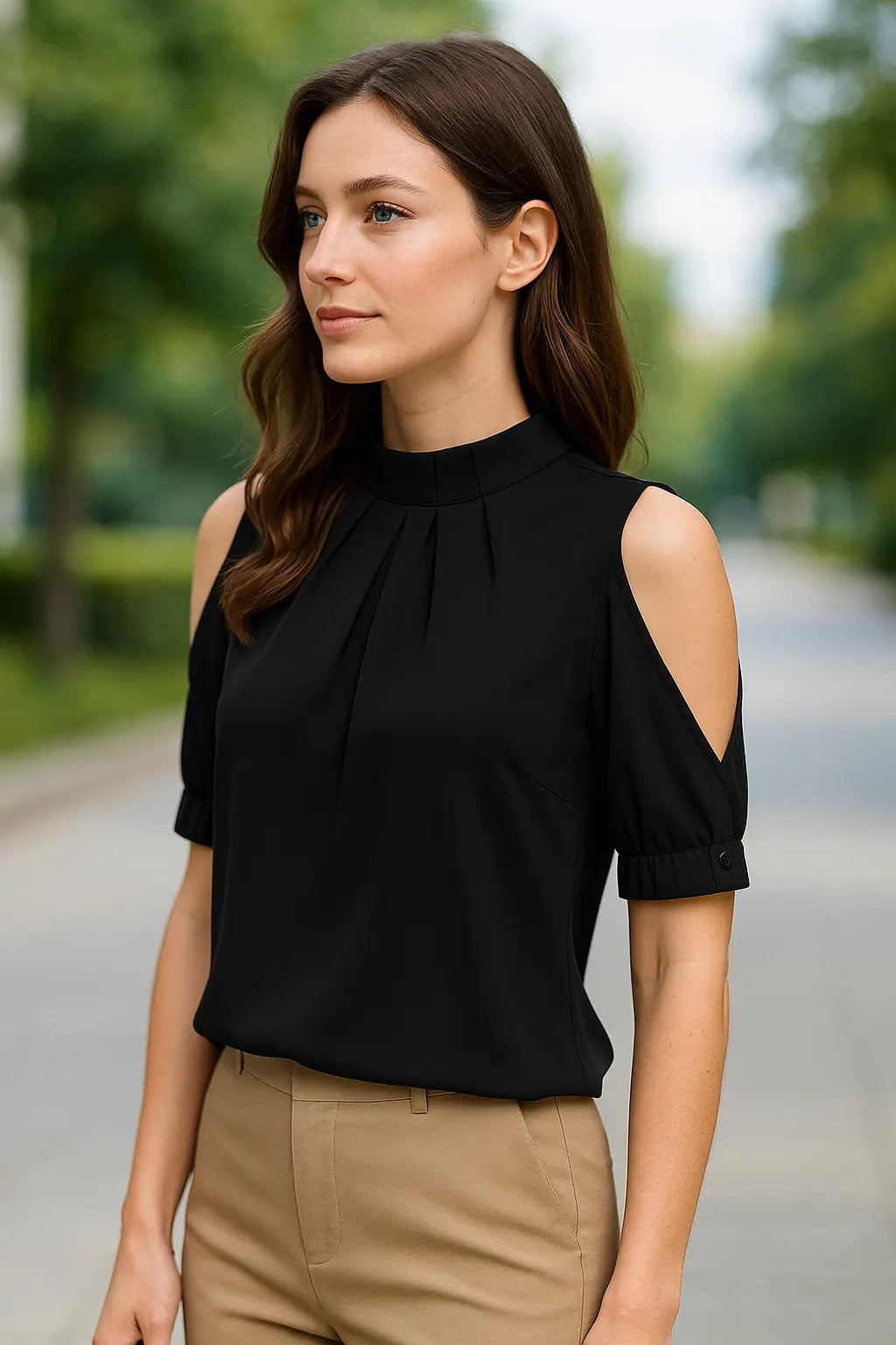 Dames Blouse Off-Shouder, Zomer Casual Korte Mouw Top, Zwart Elegant Kantoor Shirt | VIQA VIQA© NEDERLAND