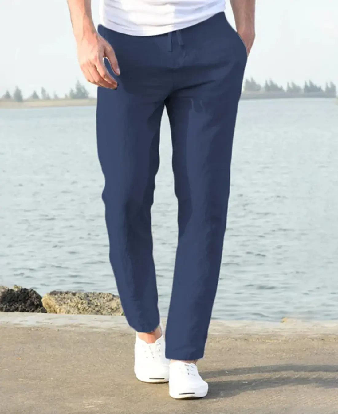 Zomerse Lichte Linnen Herenbroek VIQA© NEDERLANDDonkerblauw-2XL