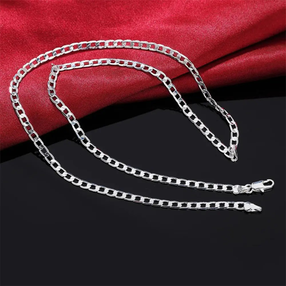 925 Sterling Zilveren 4MM Platte Ketting Voor Heren VIQA© NEDERLANDZilver-75cm
