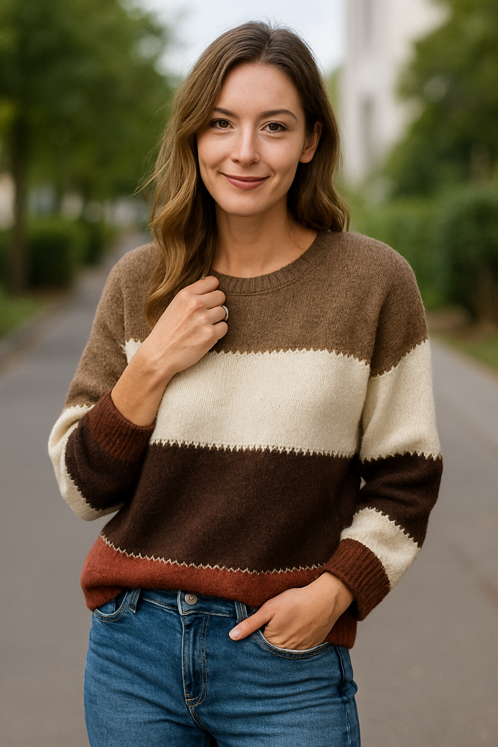 Gestreepte Trui, Los Gebreide Lange Mouwen Ronde Hals, Casual Herfst Winter Trui | VIQA VIQA© NEDERLAND