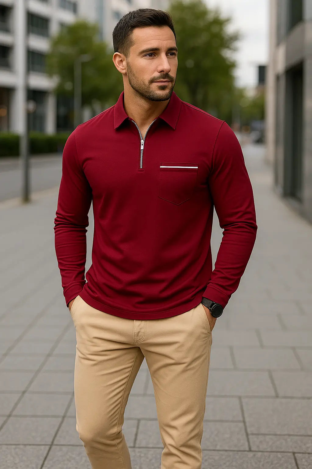 Heren Lange Mouwen Poloshirt, Hoge Kwaliteit Business Casual Kap Met Zak, Lente Herfst Slijtage | VIQA VIQA© NEDERLAND