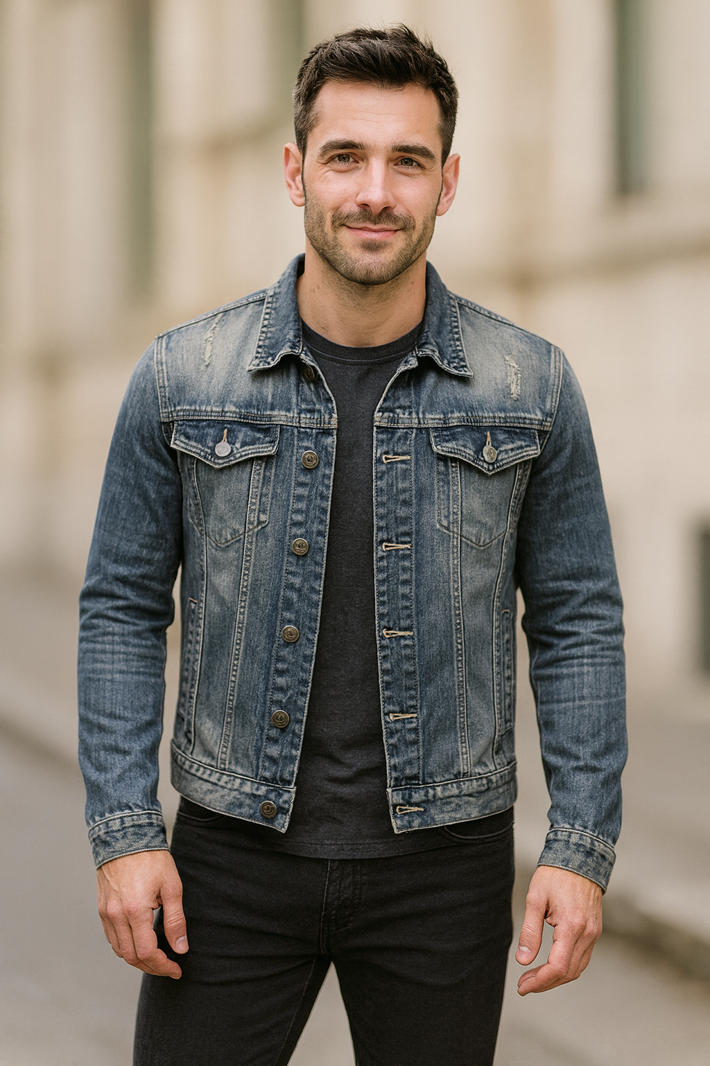 Heren spijkerjasje, slim fit casual revers retro motorjas | VIQA VIQA© NEDERLAND