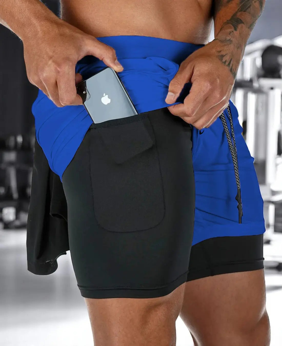 Heren 2-in-1 Trainingsshort, Sneldrogende Sportshort Met Zakken, Lichtgewicht Sportkleding | VIQA VIQA© NEDERLANDBlauw-2XL