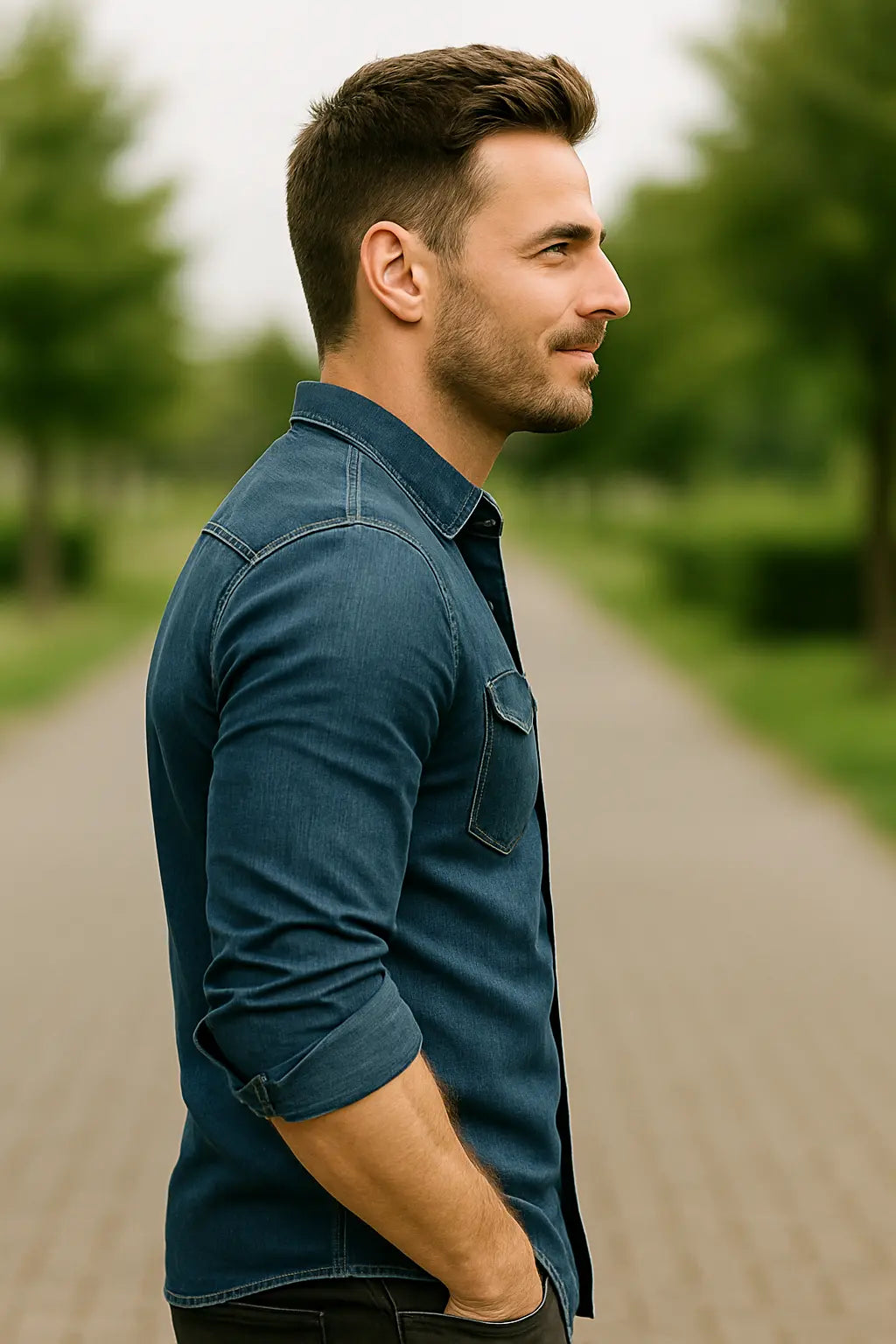 Heren Denim Shirt, Slim Fit Lange Mouw Top, Vrijetijdskleding Met Zakken | VIQA VIQA© NEDERLAND