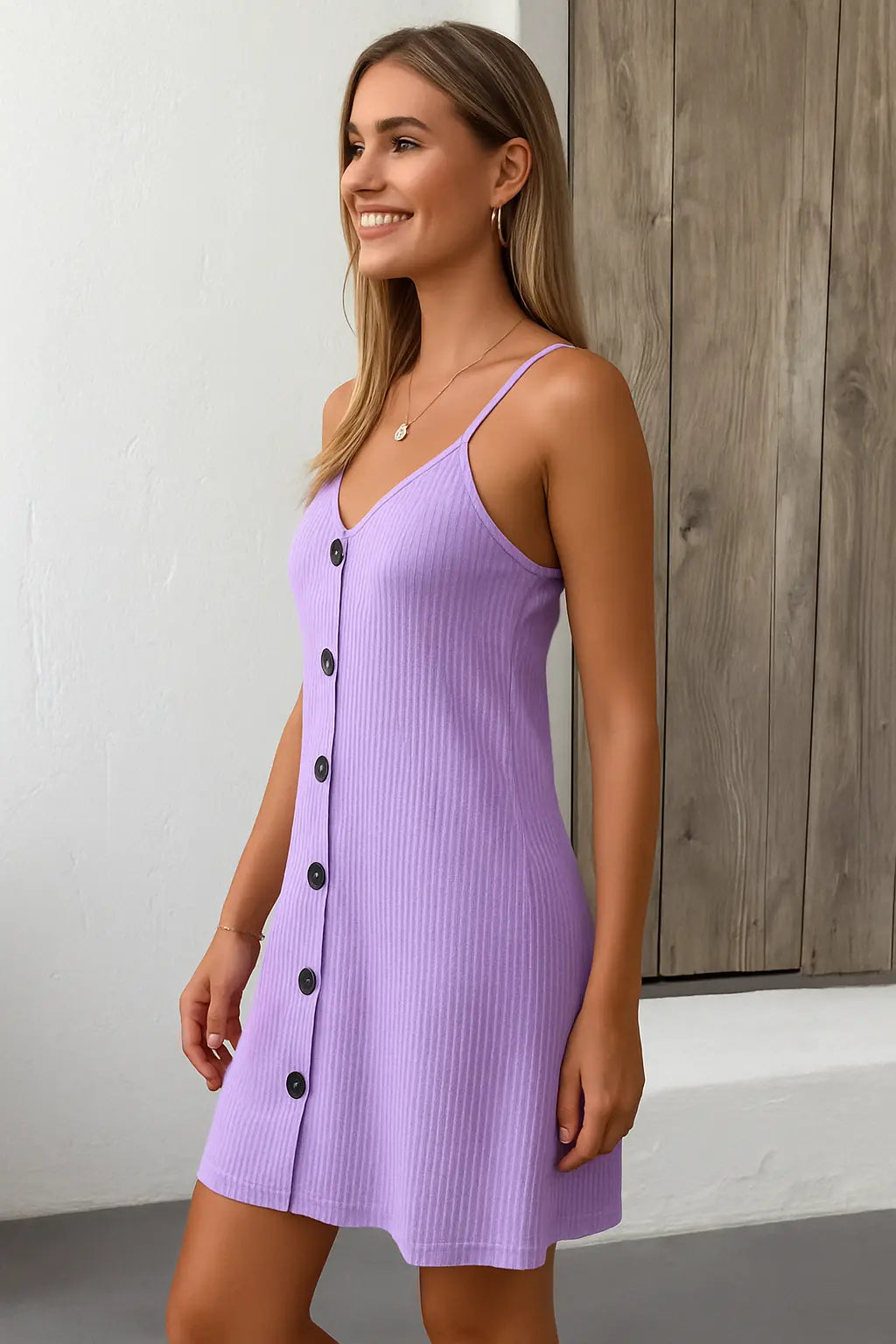 Sexy Zomer Mini Jurk Voor Dames, Spaghettibandjes V-Hals Jurk, Casual Effen Kleur Met Knopen | VIQA VIQA© NEDERLAND