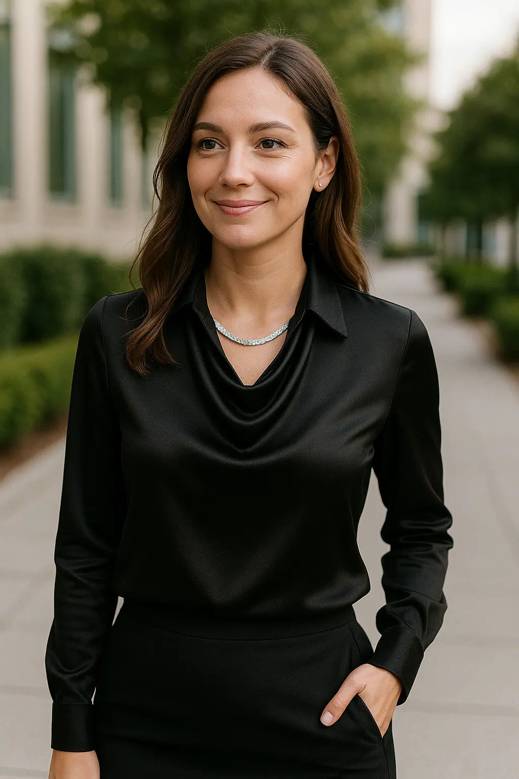 Dames Satijn Lange Mouw Shirt, Los Fit Kapsel Kraag Blouse, Effen Kleur Elegante Dagelijkse Top | VIQA VIQA© NEDERLAND