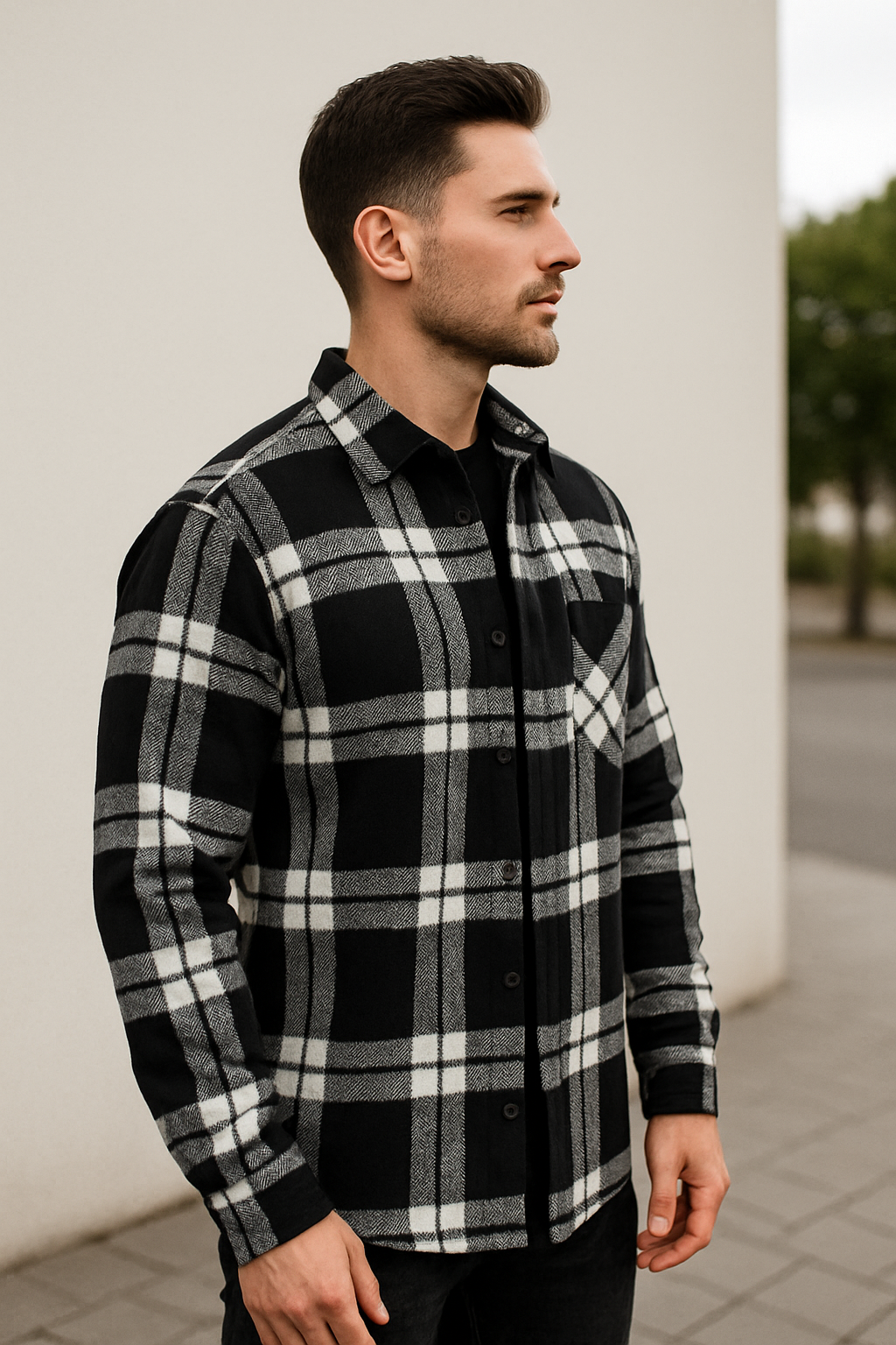 Heren Geruit Overhemd, Lange Mouwen Knoopsluiting Revers Top, Casual Lente Herfst Wit Geruit Blouse | VIQA VIQA© NEDERLAND