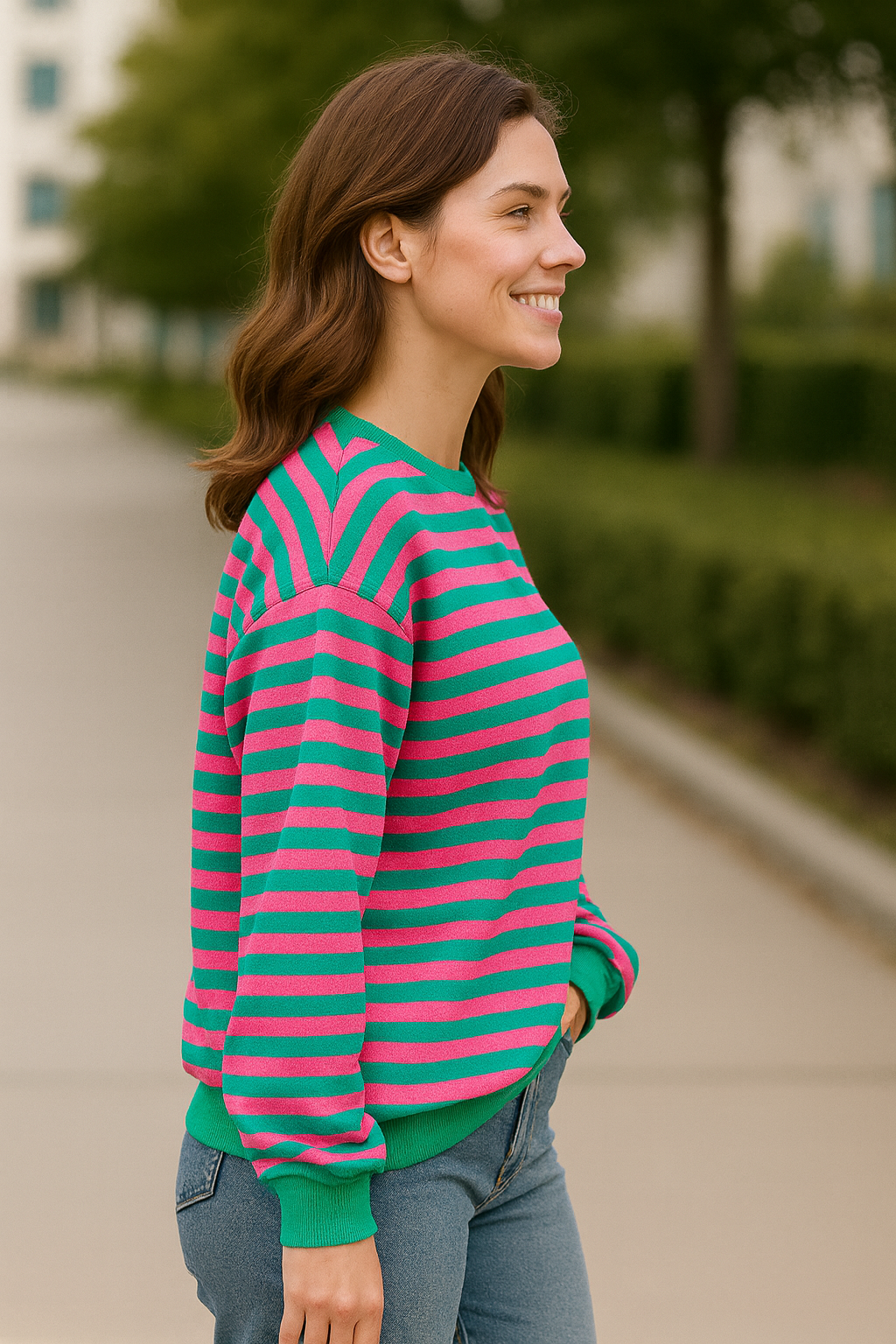 Gestreepte Trui Voor Dames, Losvallende Casual Zachte Ronde Hals Pullover Hoodie, Herfst En Winter Comfort | VIQA VIQA© NEDERLAND