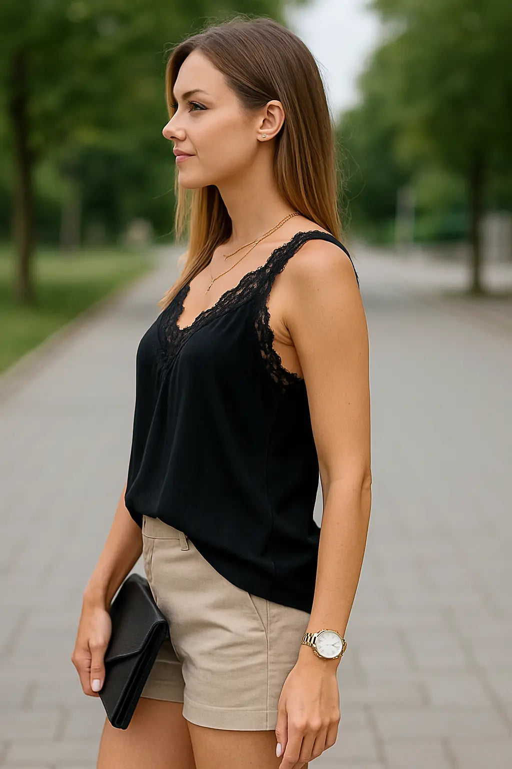 Dames Zomer V-Hals Kanten Vest, Casual Mouwloze Top, Effen Kleur Contrast Trim Tank | VIQA VIQA© NEDERLAND