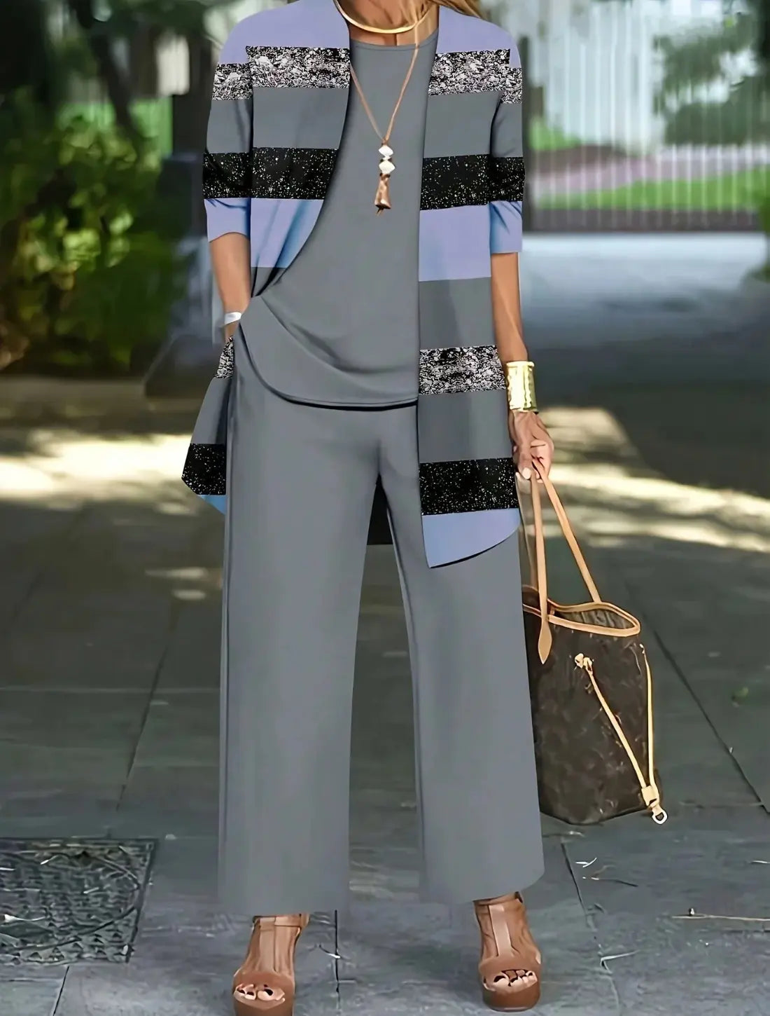 Dames Luxe Driedelige Jumpsuit VIQA© NEDERLANDGrijs-Blauw-2XL