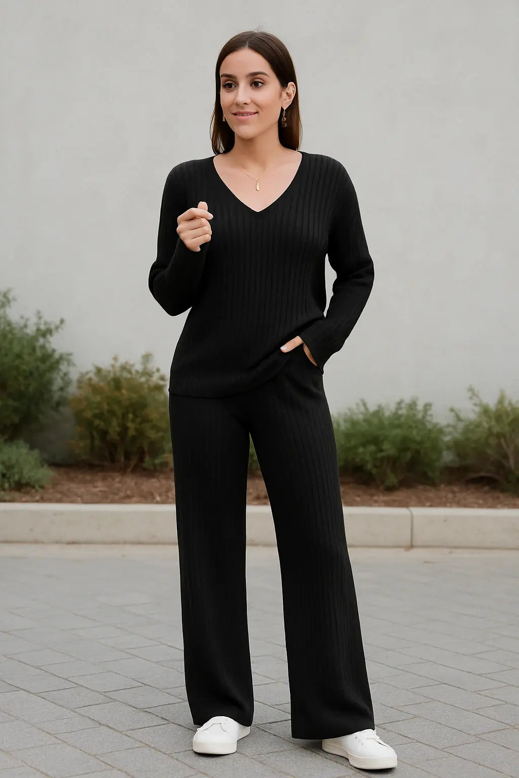 Dames 2-Delige Trui En Broek Set, Herfst Winter Casual Outfit, Lange Mouwen V-Hals Gestreept Lounge Kostuum | VIQA VIQA© NEDERLAND