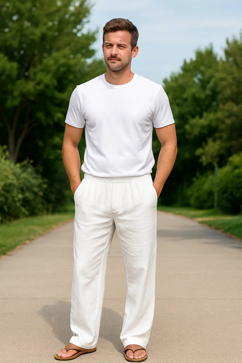 Heren Zomerbroek, Effen Kleur Katoenmix Casual Lange Broek, Los Ademend Strandgoed | VIQA VIQA© NEDERLAND