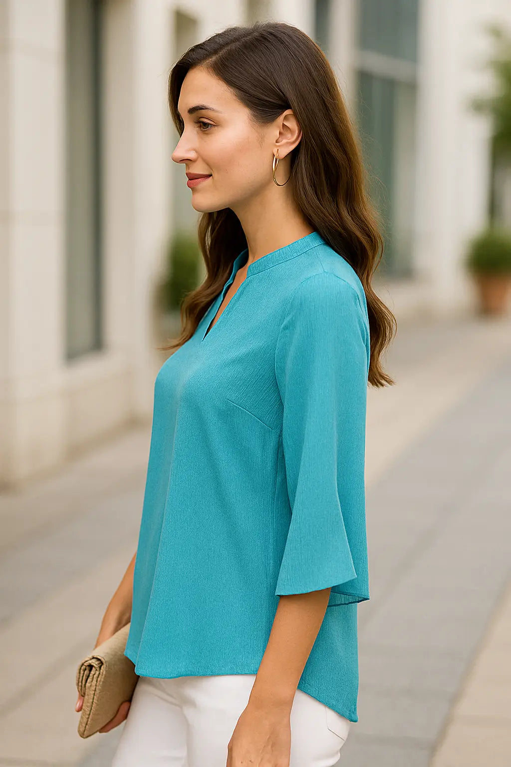 Dames Chiffon V-Hals Top, Los Fit Zomer T-Shirt Met Bloemblaadjes Mouwen, Lichtgewicht Casual Blouse | VIQA VIQA© NEDERLAND