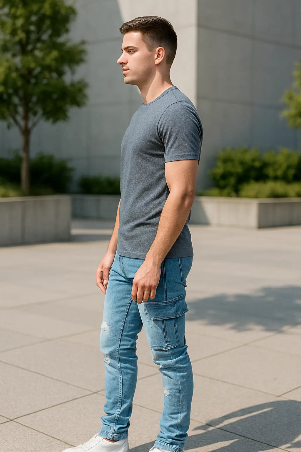 Heren Slim Fit Denim Cargo Broek, Stretch Skinny Jeans Met Zakken, Stijlvolle Casual Taps Toelopende Pasvorm | VIQA VIQA© NEDERLAND