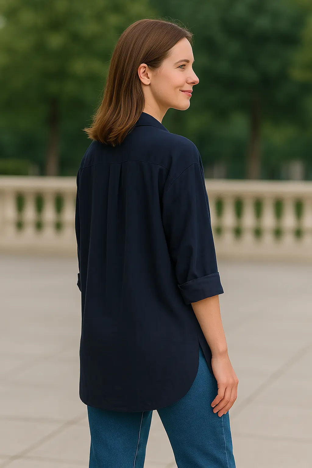 Dames Lange Mouw Shirt, Turn Down Kraag Stevige Blouse, Single Breasted Mid Lengte Top | VIQA VIQA© NEDERLAND