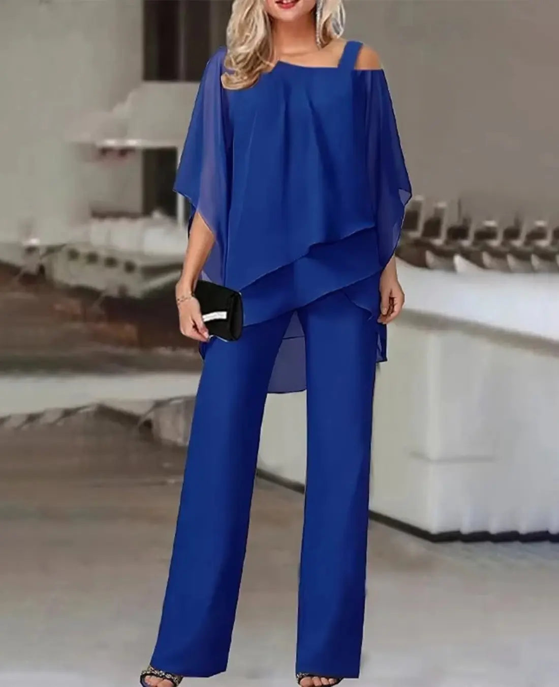 Dames Elegante Tweedeligeset Met Vleermuismouwen VIQA© NEDERLANDBlauw-2XL