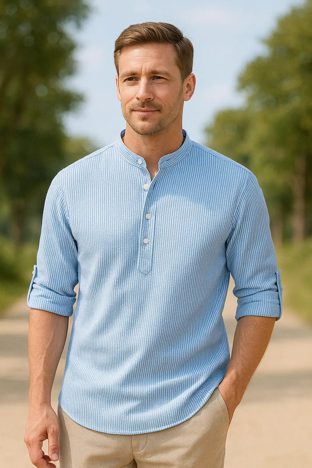 Heren Casual Shirt Met Lange Mouwen, Polka Stip Opstaande Kraag, Stijlvol En Comfortabel | VIQA VIQA© NEDERLAND