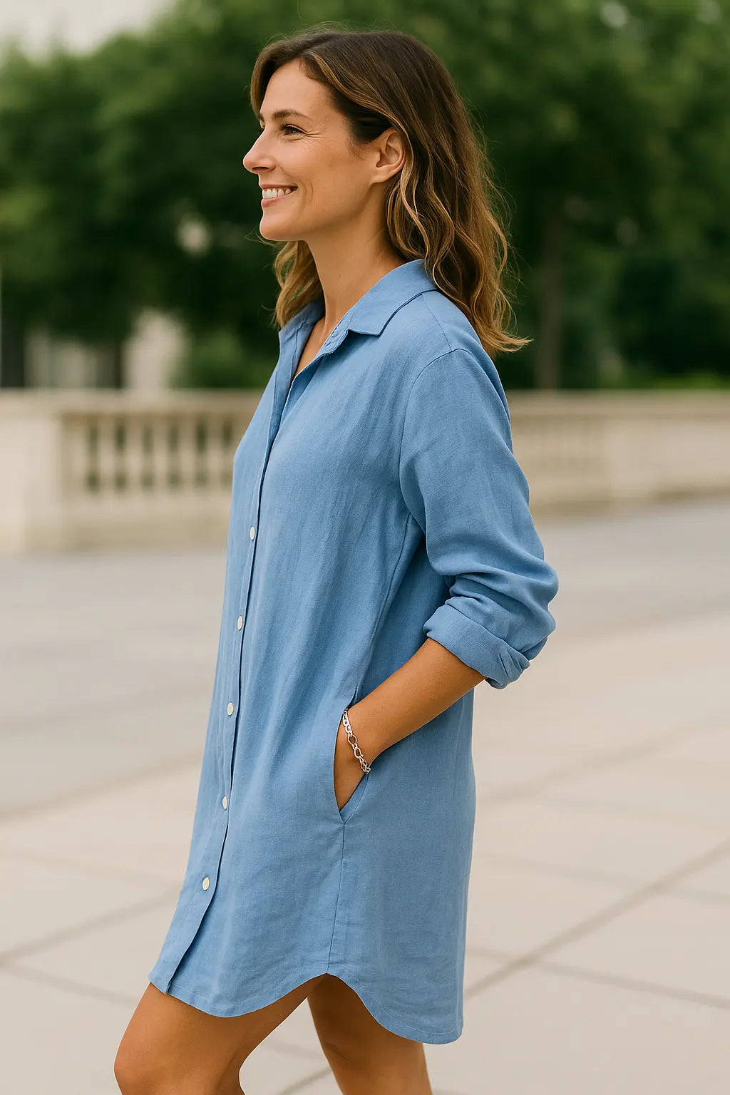 Dames Katoen Linnen Lange Overhemd Jurk, Multi-knoop Vest Top | VIQA VIQA© NEDERLAND