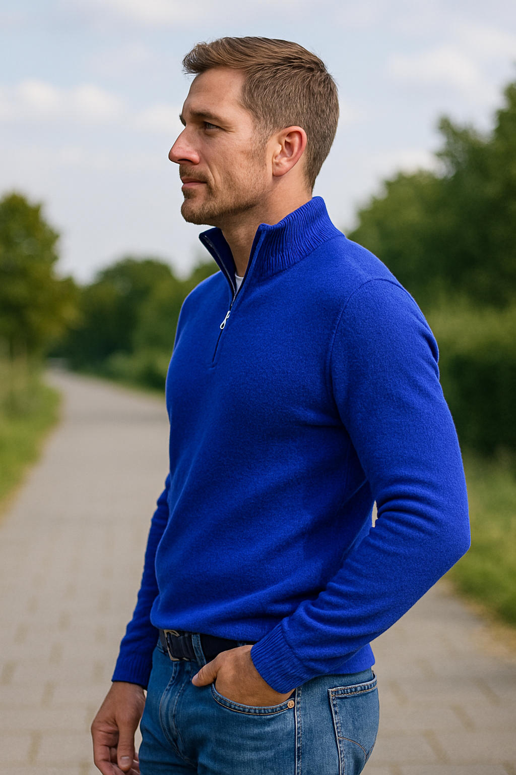 Heren Fleece Trui, V-Hals Lange Mouwen Polo Met Rits , Warme Winter Coltrui | VIQA VIQA© NEDERLAND