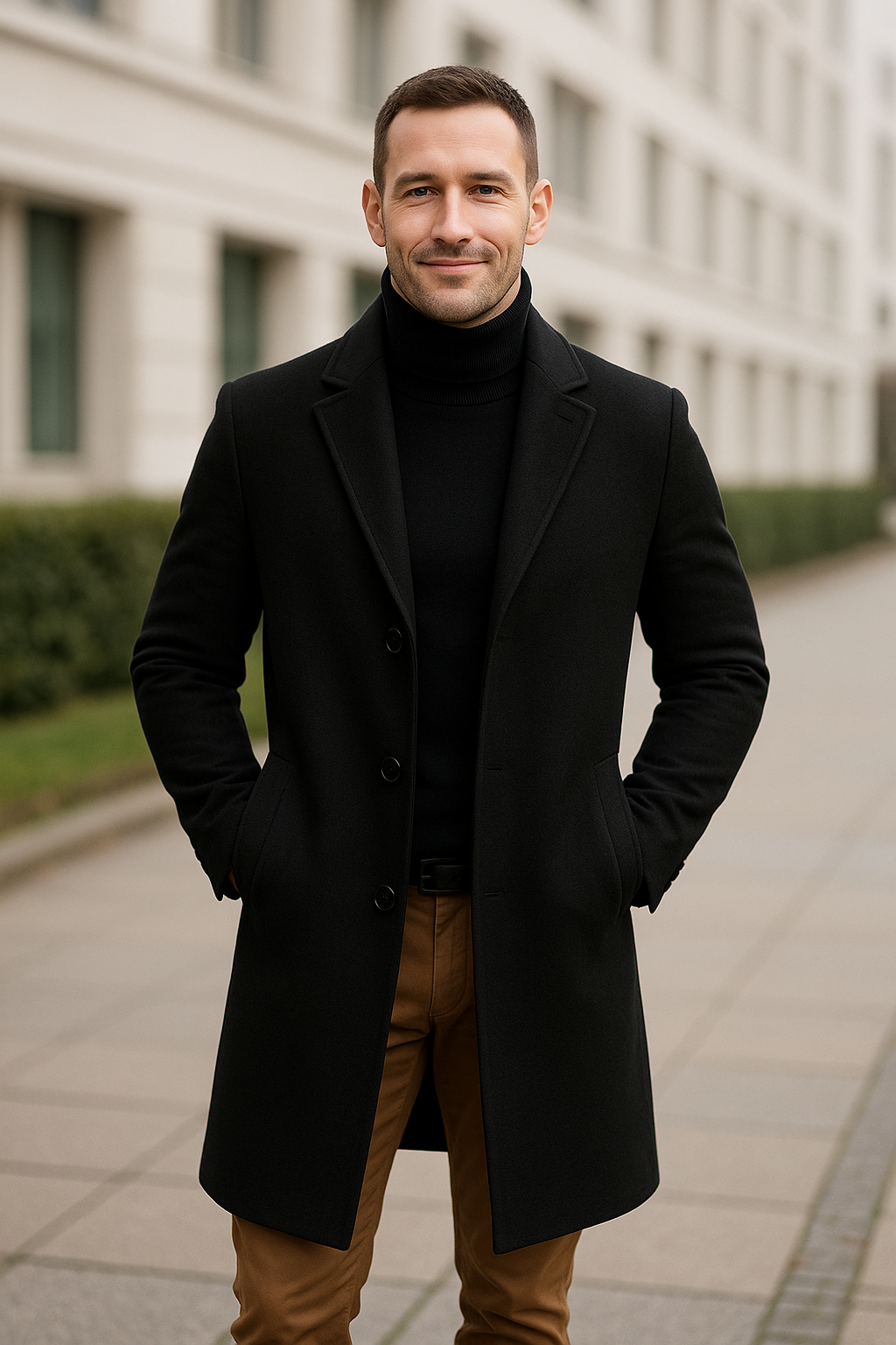 Heren trenchcoat, lange mouwen, enkele knoopsluiting, klassieke herfst- en winterjas | VIQA VIQA© NEDERLAND