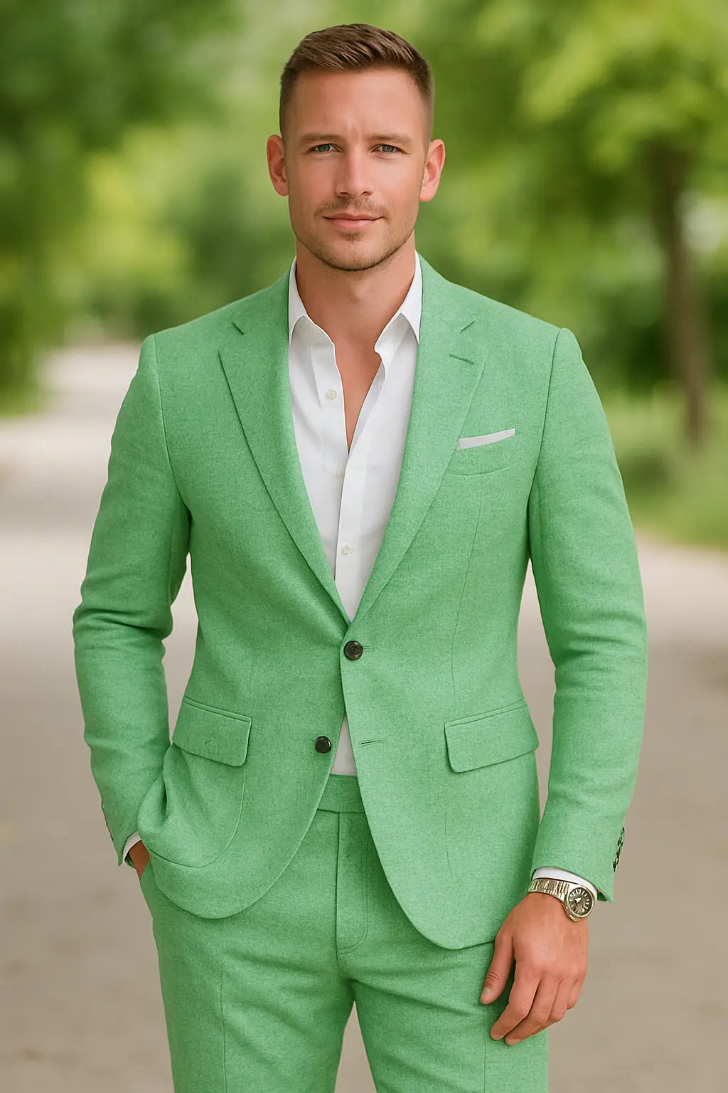 Heren Linnen Zomerpak Set, 2-delige Slim Fit Strand Bruiloft Outfit, Notch Revers Blazer En Broek | VIQA VIQA© NEDERLAND