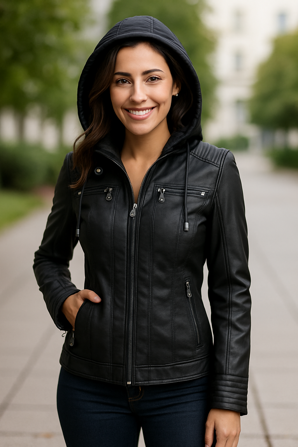Dames Faux Lederen Jas, PU Motorfiets Jas, Hooded Winter Bovenkleding | VIQA VIQA© NEDERLAND