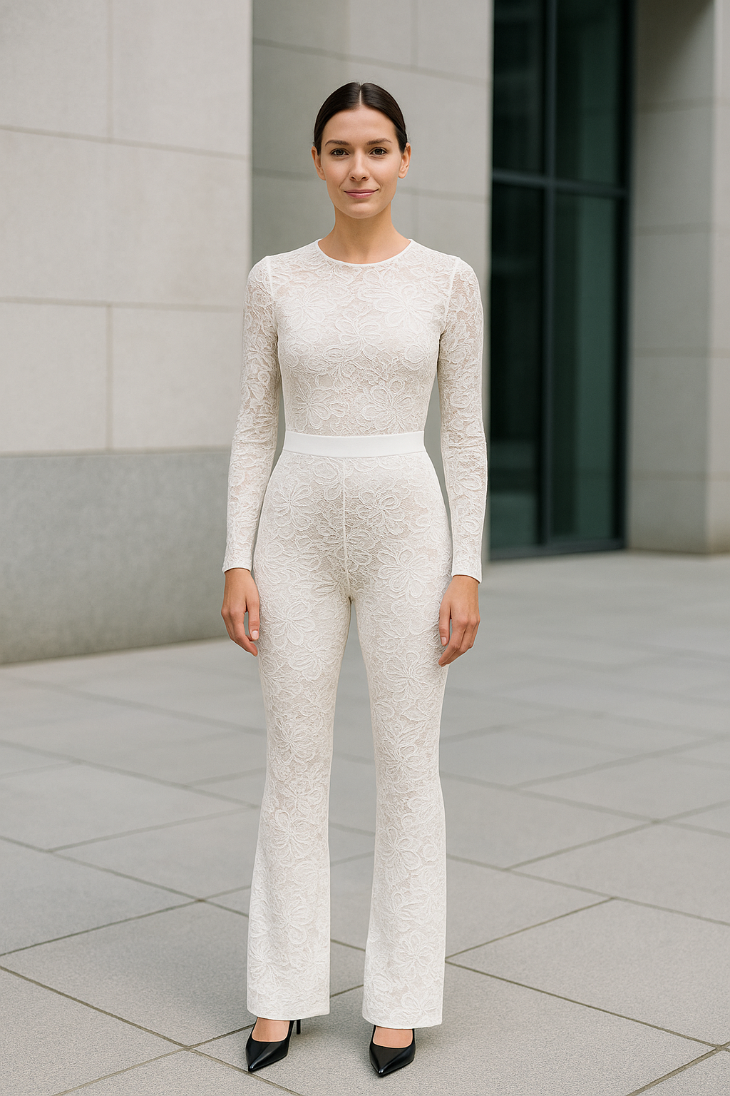 Dames Elegante Kant Jumpsuit, Lange Mouw Hoge Taille Romper, Sexy O-Hals Zakelijk Casual Speelpak | VIQA VIQA© NEDERLAND