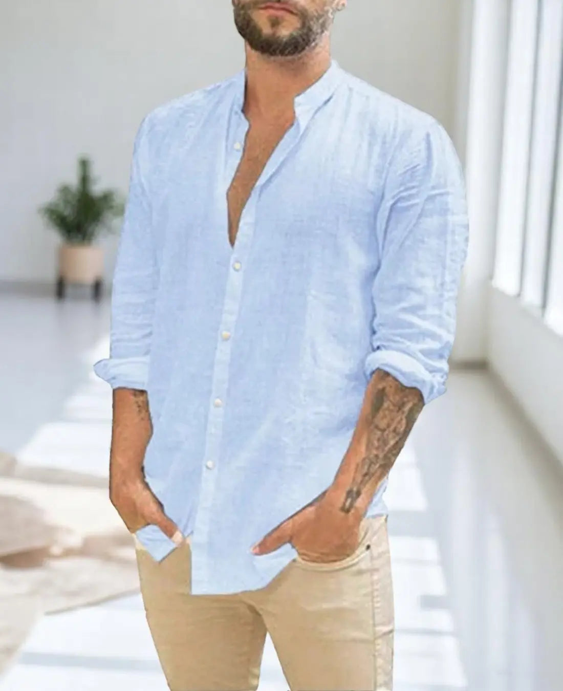 Casual Heren Katoen Overhemd Met Lange Mouwen VIQA© NEDERLANDBlauw-2XL