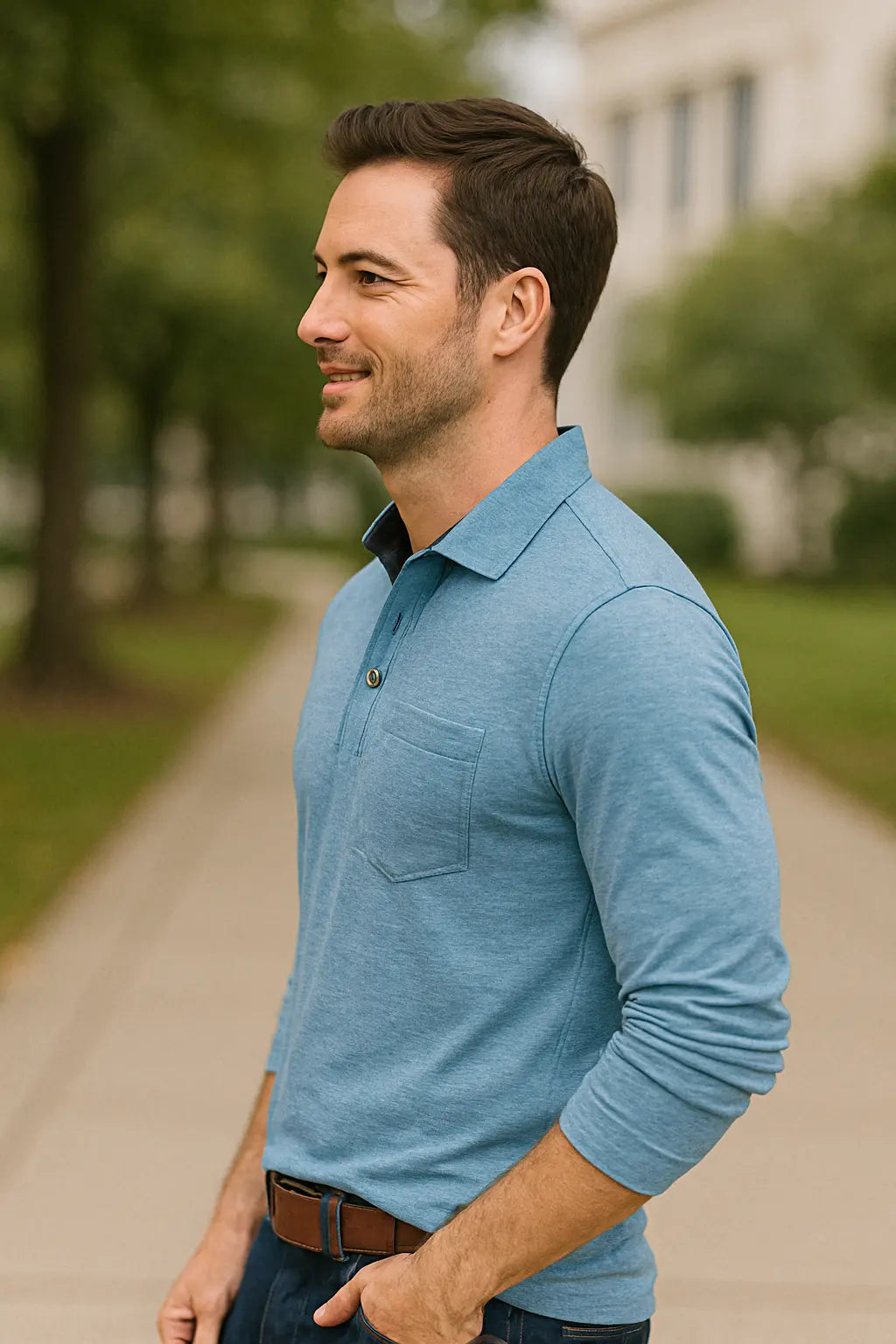 Heren Poloshirt Met Lange Mouwen, Zakelijk Casual T-Shirt Met Revers En Zak, Zacht Katoenen Top | VIQA VIQA© NEDERLAND