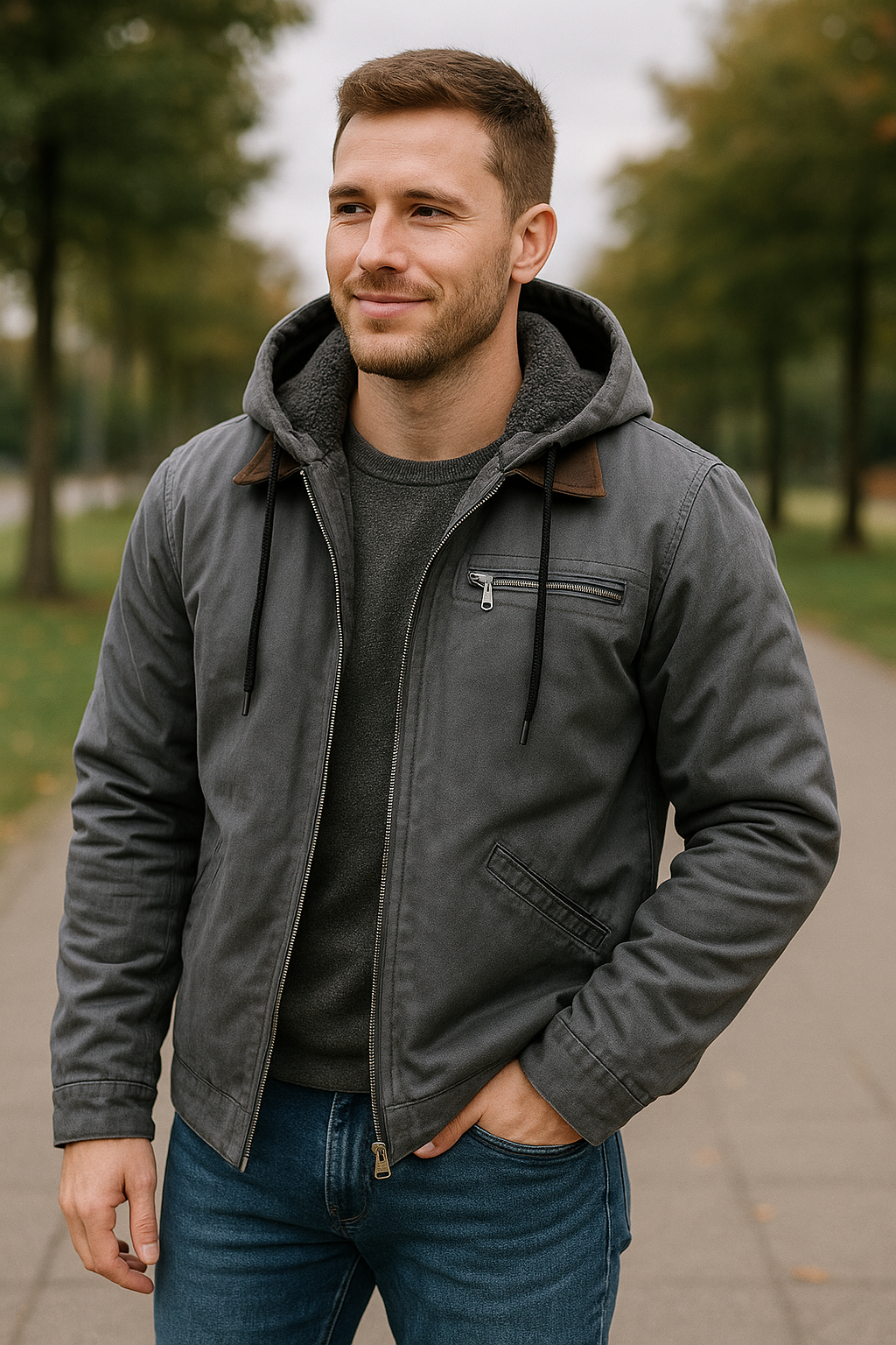 Heren Casual Fleece Jack, Met Capuchon En Ritszak Effen Kleur Winter Warme Jas Voor Buiten VIQA VIQA© NEDERLAND