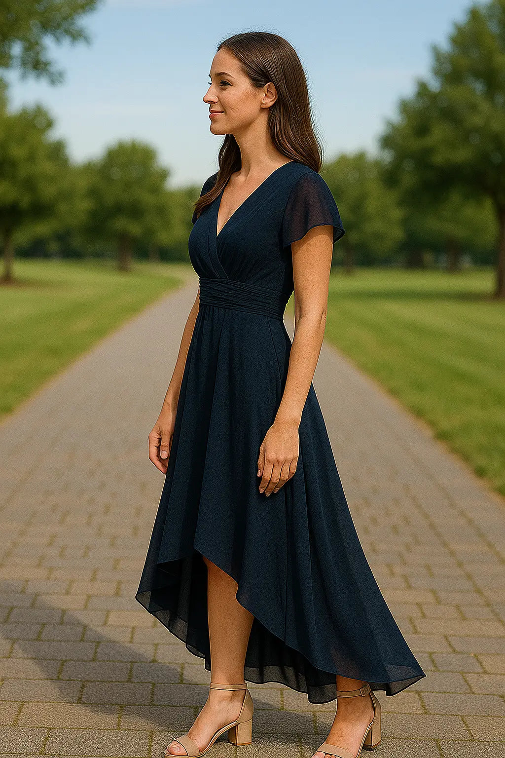 Dames Zomer Chiffon Maxi-jurk, V-Hals Hoge Taille Los Fit Elegante Lange Jurk | VIQA VIQA© NEDERLAND