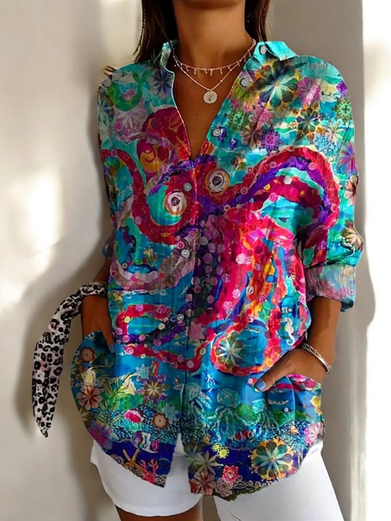 Debra Elegante Bloemenprint Blouse VIQA© NEDERLANDBlauw-2XL