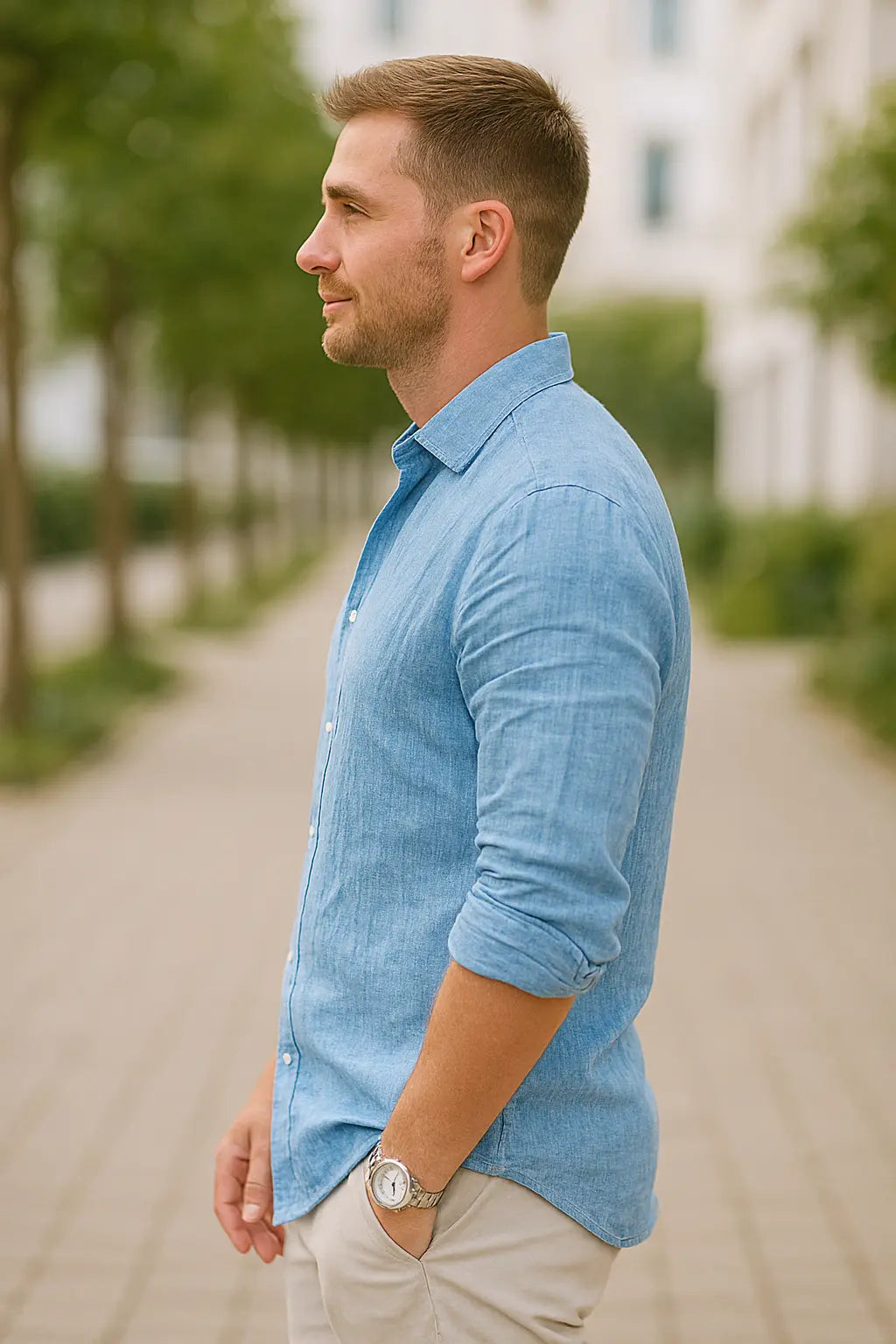 Herenkatoenen Linnen Overhemd, Lange Mouwen, Effen Kleur, Casual Stijl | VIQA VIQA© NEDERLAND