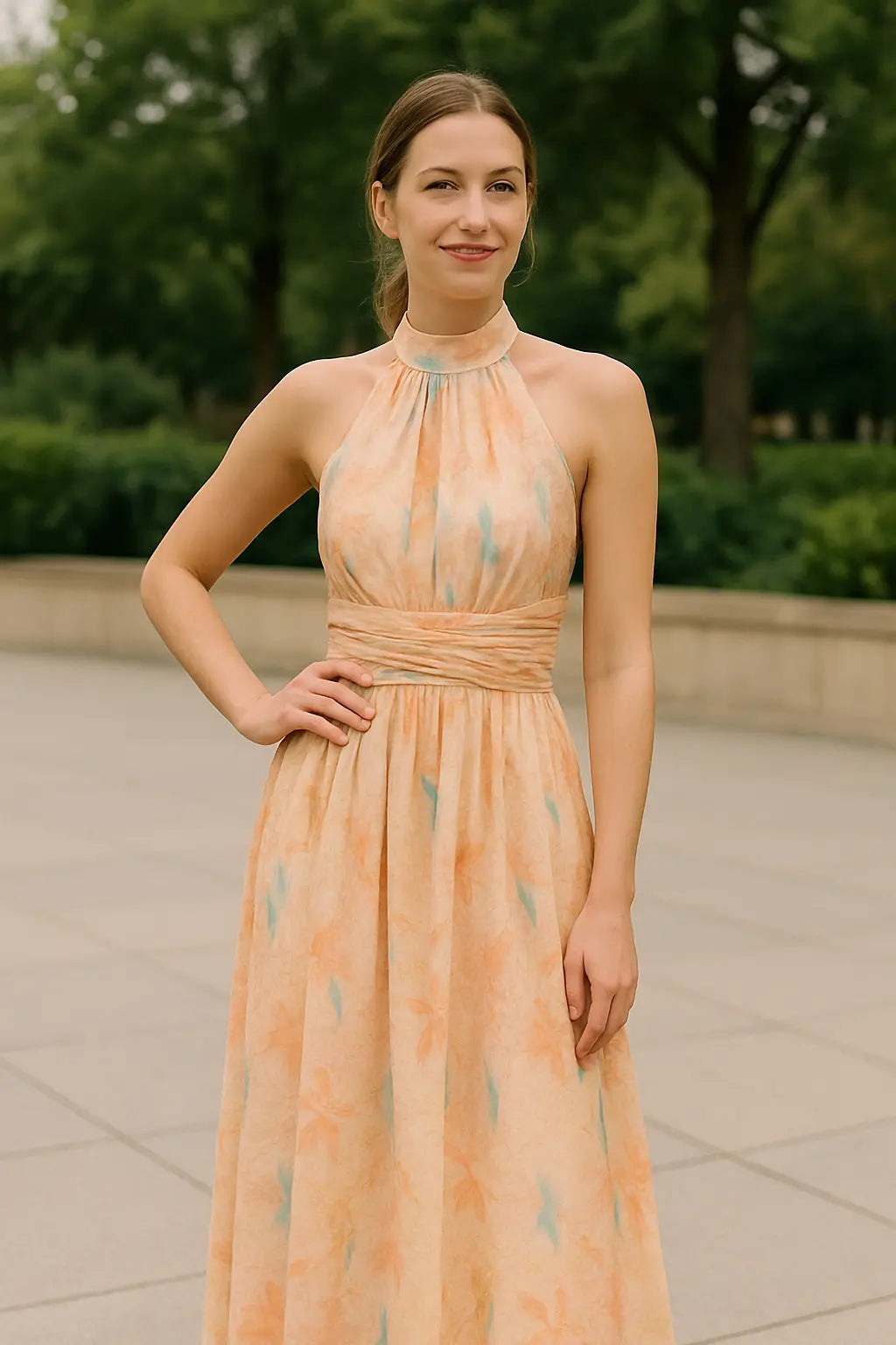 Dames Mouwloze Maxi Zomerjurk, Elegante Gedrukte Rugloze Vakantie Stijl, Sexy V-Hals Mode | VIQA VIQA© NEDERLAND